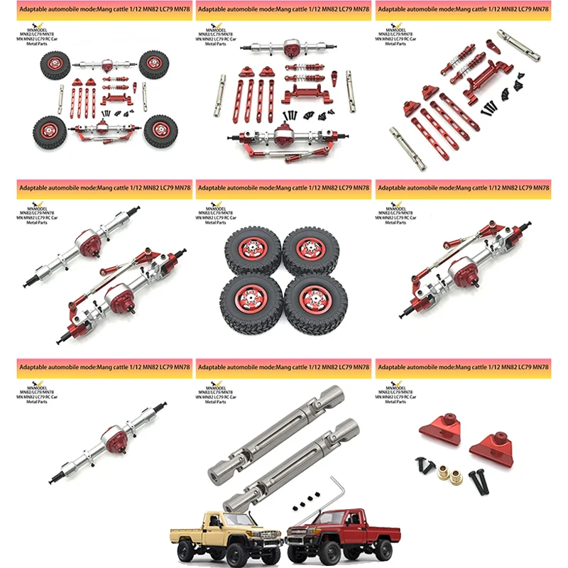 

MN82 LC79 MN78 RC Car Upgrade Parts Kit Metal Modification Replacement Accessories Compatible for 1/12RC Car Red Spare Parts