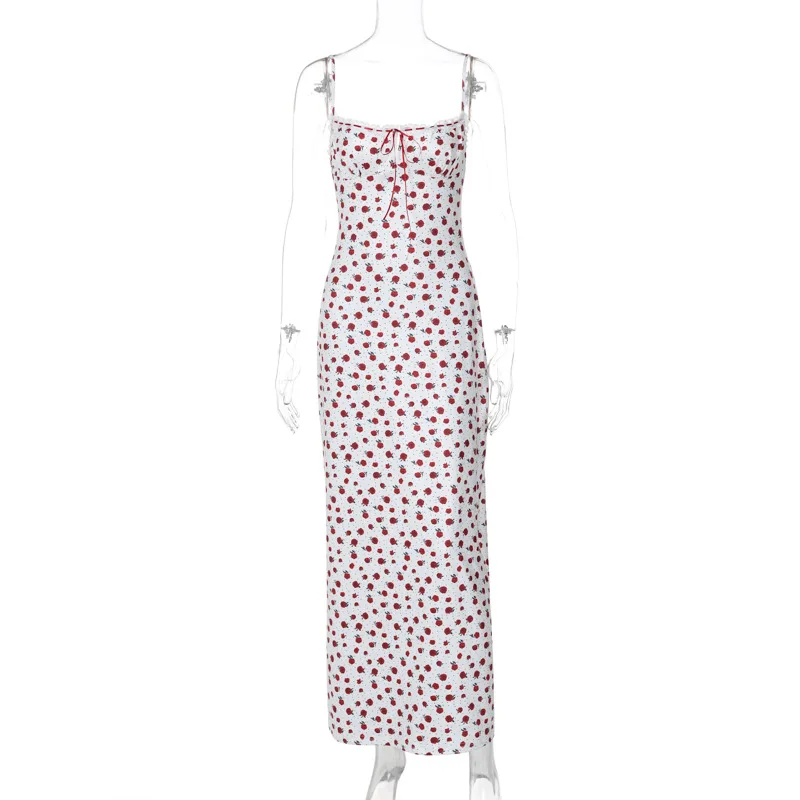 Ruffled Backless Halter Dresses Female Lace Elegant High Waist Spaghetti Patchwork Party Dress Summer Women Maxi Dress New