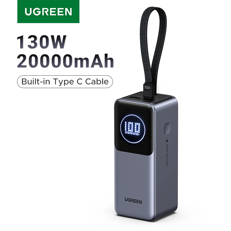 UGREENNexode130W20000mAhPowerBankBuilt-inTypeCCable100WPortableBatteryExternalPowerBanksFastChargeforLaptop