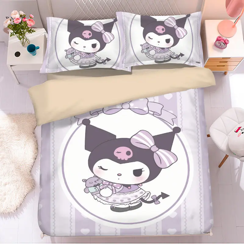 thumbnail image 1 of Lindo Kuromi nuevo juego de sábanas de cuatro piezas con litera cama individual juego de tres piezas Sanrio anime girly corazón ropa de cama al por mayor, 1 of 5