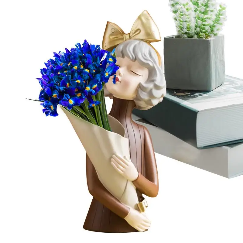 Figuritas de florero de chica, estatua de resina, decoración de arreglo de flores, soporte de flores secas con sentido artístico para la vida