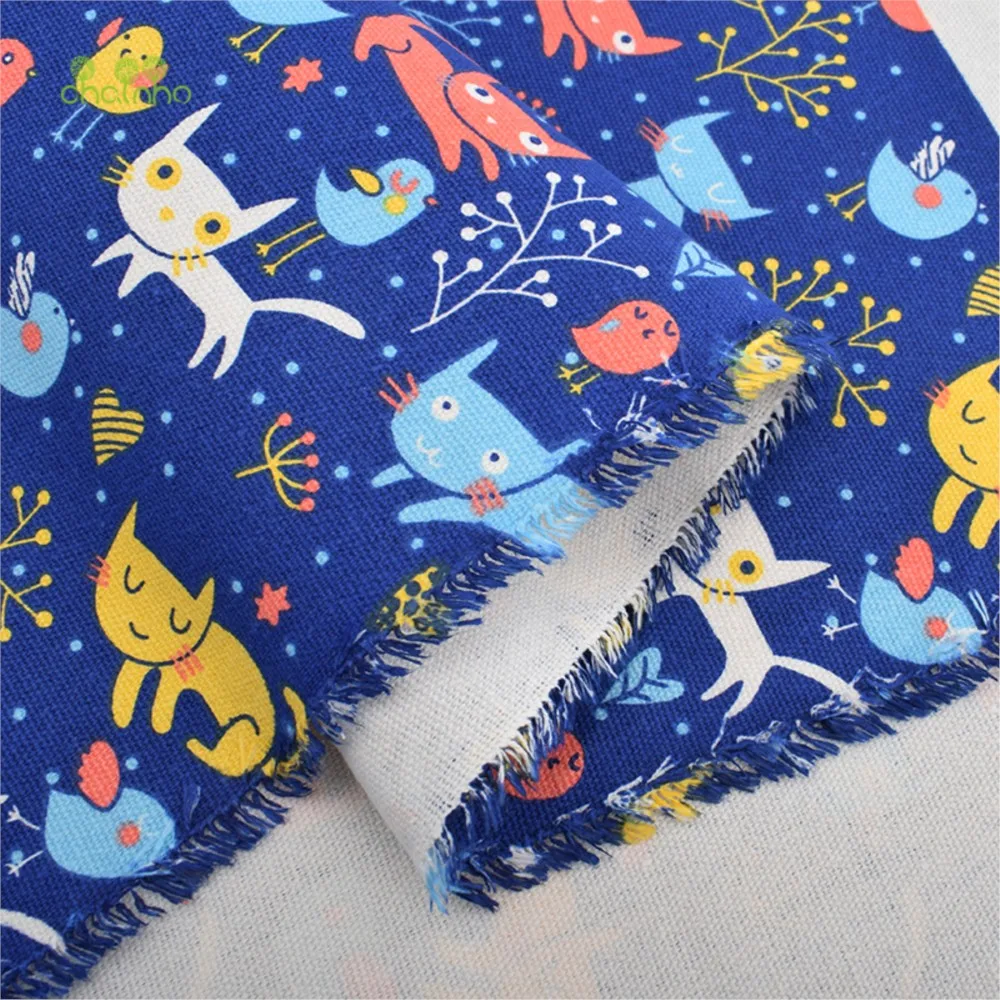 Chainho,Cotton Canvas Fabric,Handmade Sewing & Quilting Cloth,Blue Cartoon Series,Sofa,Curtain,Bag,Cushion Material,3 Size,CF07