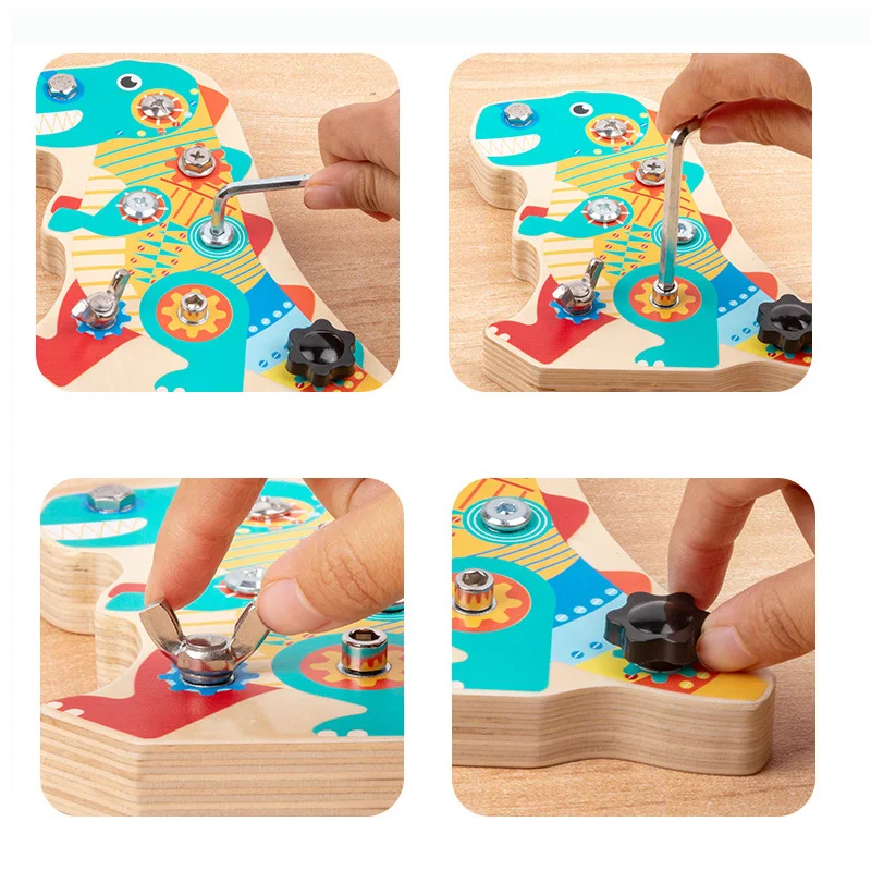 Montessori Wooden Toys Pretend Play Set Dinosaur DIY Tool Play Nut Disassembly Screw Assembly Repair Carpenter Tools for Kids 4