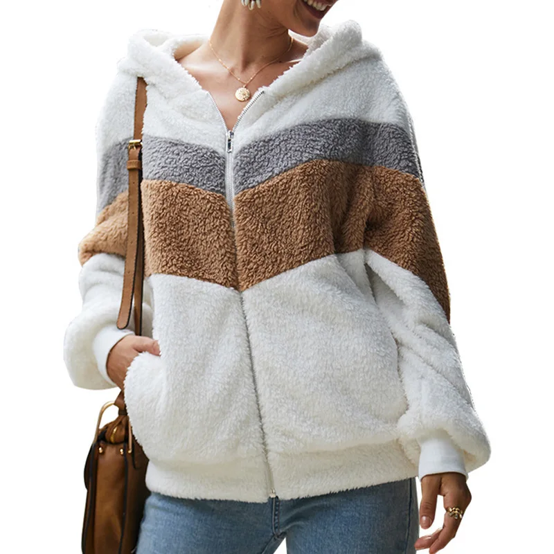 Woman Fur Coat Hooded Loose Thick Warm Coat Hoodies Women 2023 Autumn and Winter Casual Fashion Long-sleeved Splicing Clothes
