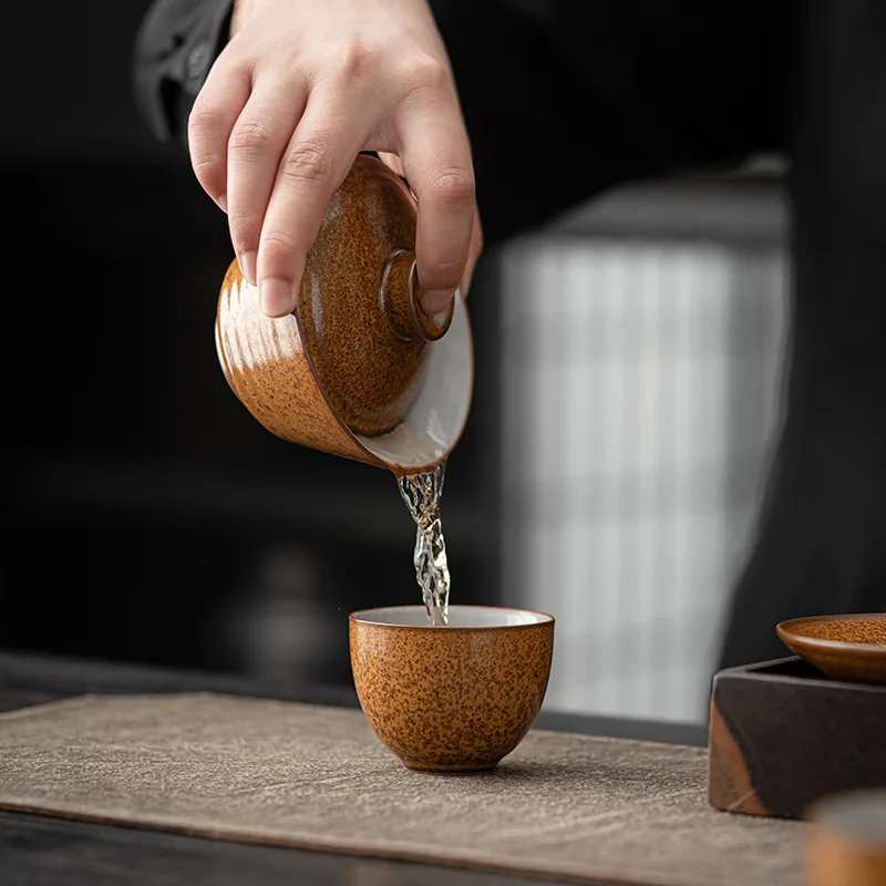 Porcelain Kung Fu Tea Set, Office Reception, Tea Making Device, Glaze Transformation, Retro Manual, Gold Gaiwan, Chinese