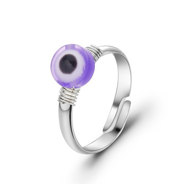 Turkish Evil Eye Ring For Women Open Rainbow Crystal Enamel Heart Beads Finger Couple Jewelry Party Girls Fashion Gifts