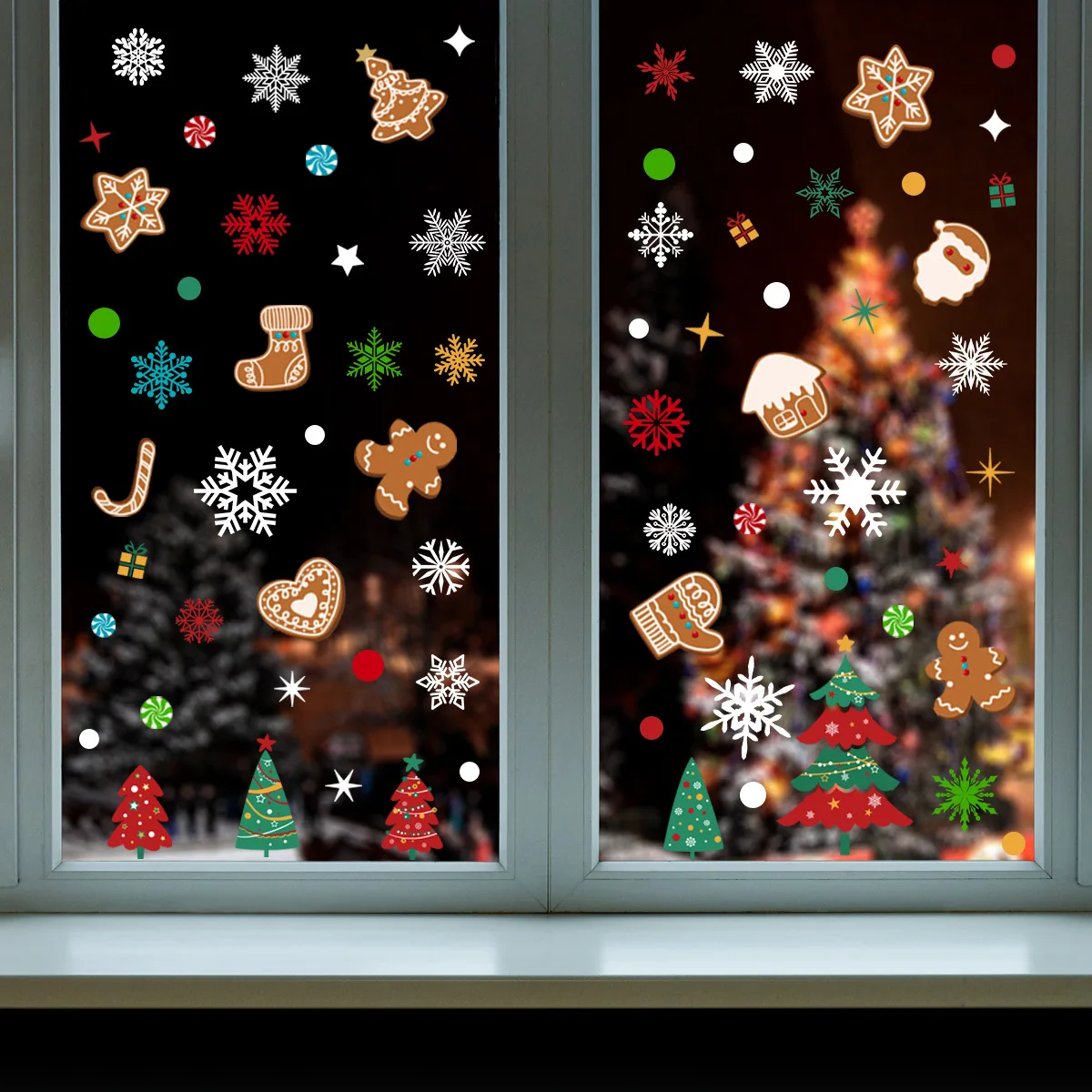 3pcs Christmas Tree Gingerbread Man Snowflake Sticker Living Room Decorative Sticker Electrostatic Glass Sticker Ct2017 3pcs lot christmas jute bags 10x14 13x18 15x20cm candy bracelet jewelry packaging bags snowflake drawstring gift bag