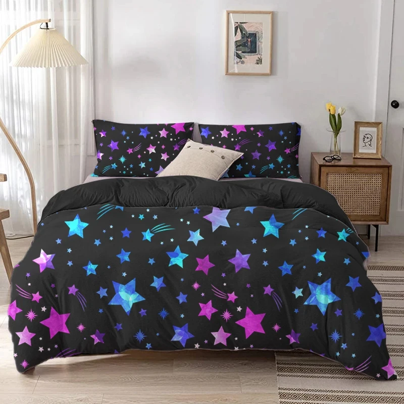 

Star Single King Queen Duvet Cover Dark Blue Galaxy 2/3pcs Bedding Set Night Sky Comfoter Cover Kids Bedroom Decor Quilt Cover