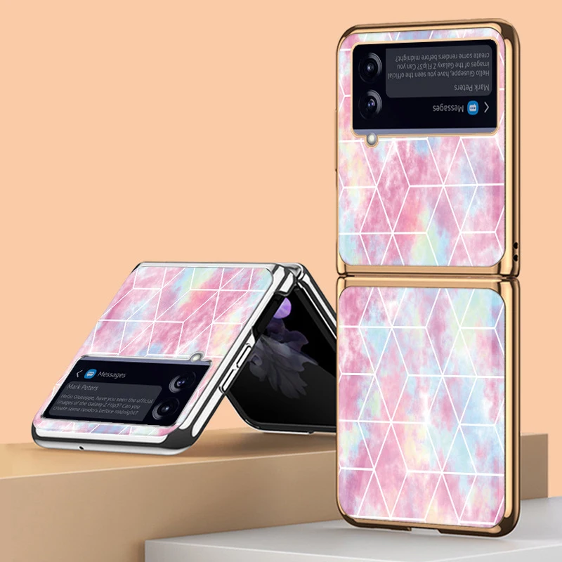 

Z Flip 4 Funda Case for Samsung Galaxy Z Flip 4 3 2 1 Watercolor Diamond Tempered Glass Coque Protection Phone Case Cover