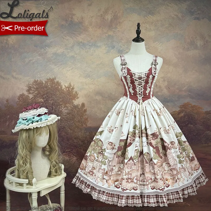 

Pre-order Sweet Lolita JSK Dress Plaid Sleeveless Midi Party Dress by Alice Girl ~ Farm in Bavarian
