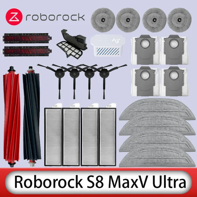 Roborock S8 MaxV Ultra หุ่นยนต์สูญญากาศอะไหล่แปรงด้านข้างหลักผ้าถูพื้นตัวกรอง HEPA อุปกรณ์เสริมถุงเก็บฝุ่น 1