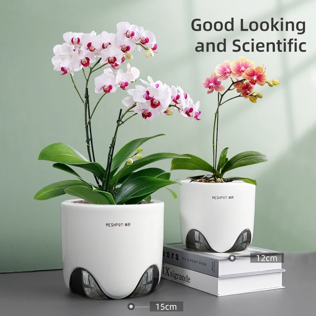 Meshpot Orchid Pots with Holes for Repotting Double Layer Plastic Imitate Ceramic Orchid Planter Provide Good Air Circulation 5