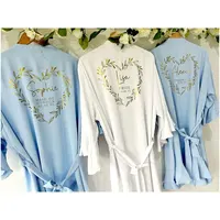 Personalised Ruffle Bridal Party Robes Satin Silk Wedding Gown Sky Blue Bridesmaid Robes Birth Flower Bachelorette Party Kimonos - Image 4