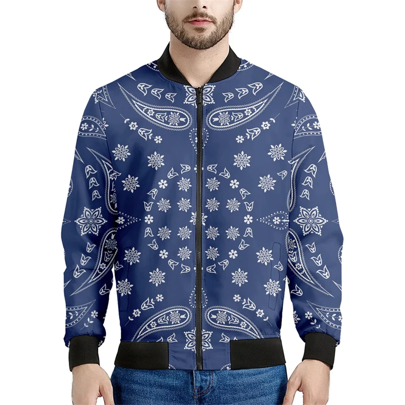Chaquetas con estampado de bandana de cachemira de tendencia, moda de primavera y otoño, chaqueta con estampado 3D de manga larga, ropa de calle informal, sencilla y genial para hombre