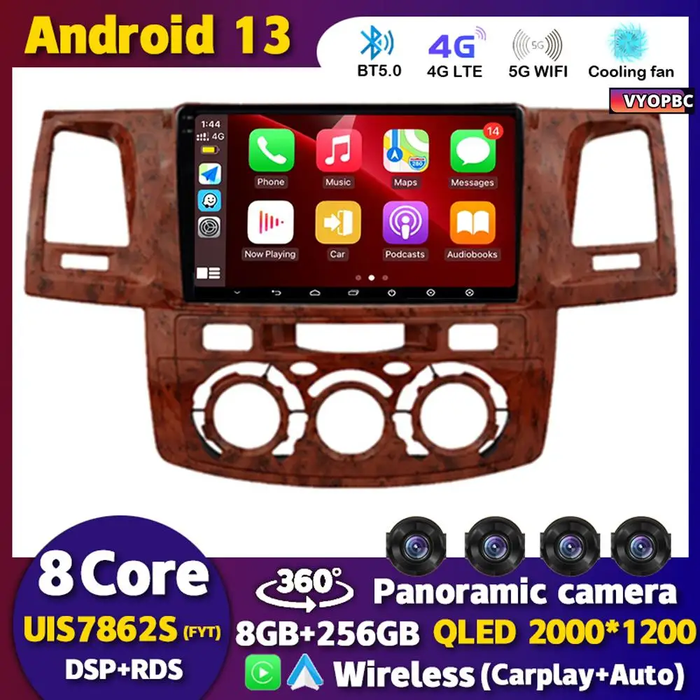 

Android 13 Carplay Auto WIFI+4G Radio For Toyota Fortuner HILUX Revo Vigo 2007-2015 Stereo Car Multimedia Video Player GPS QLED
