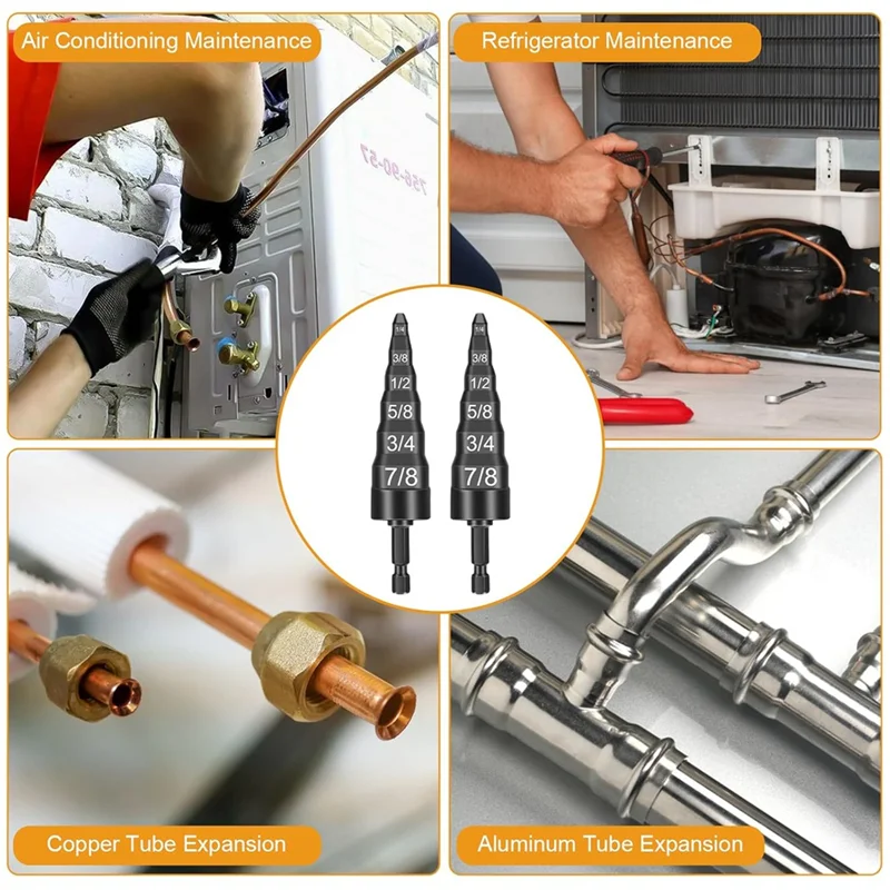 WCS-6-In-1 스웨이지 도구 HVAC 수리 세트, 1/4In 3/8In 1/2In 5/8In 3/4In 7/8In 비트가 있는 공기 구리 튜브 확장기 스웨이징 도구