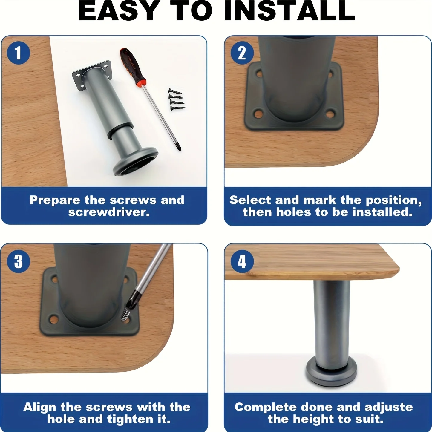 Premium Adjustable Furniture Legs with Tool-Free Height Adjustment, Sturdy Metal Construction