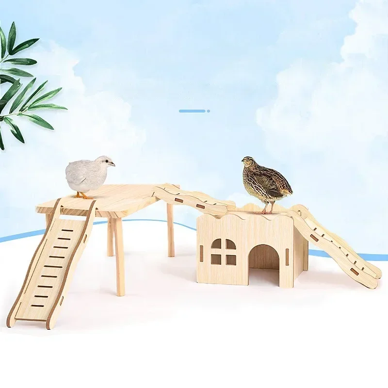 Hamster Wooden Small Villa Swing Seesaw Small Nest Solid Wood House Hamster Sleeping Nest Hide Out Quail Rutin Chicken Toy