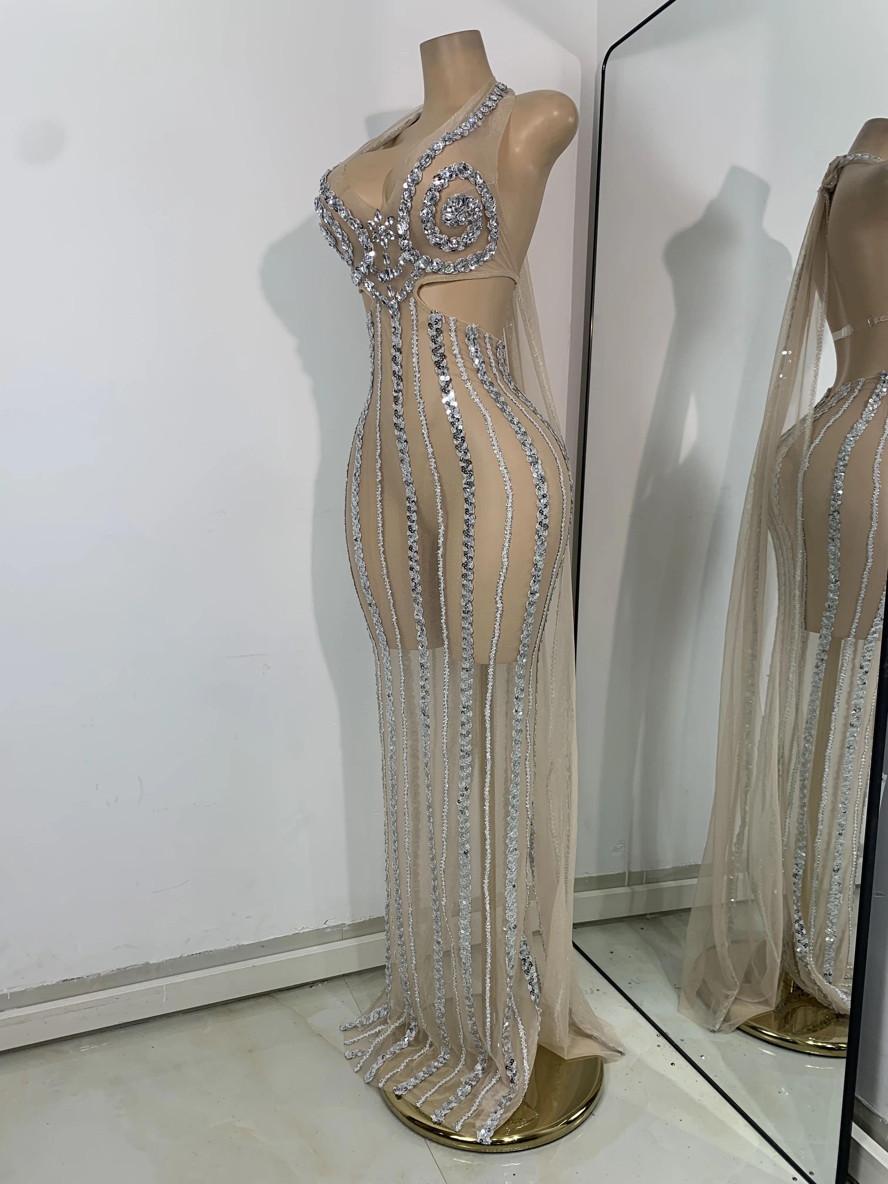 Sparkly Diamonds Sequins Mesh Long Dress For Women Sexy Sleeveless See  Through Performance Singer Costume Festival Dresses - AliExpress 200000345