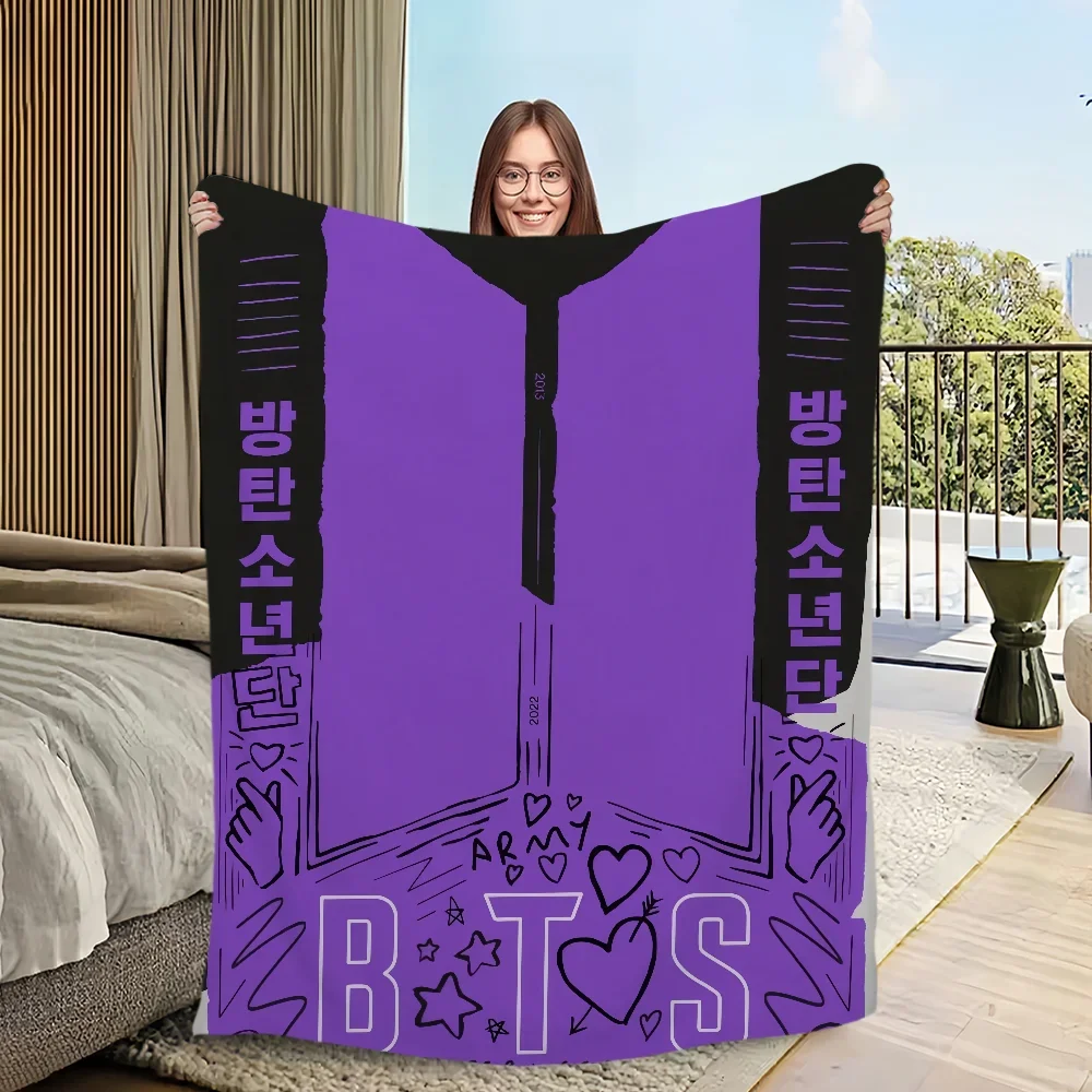 Flannel idol warm KPOP comfort soft plush blanket for art Band sofa living room office bedroom cartoon travel gift b-B-BTSs-s 3
