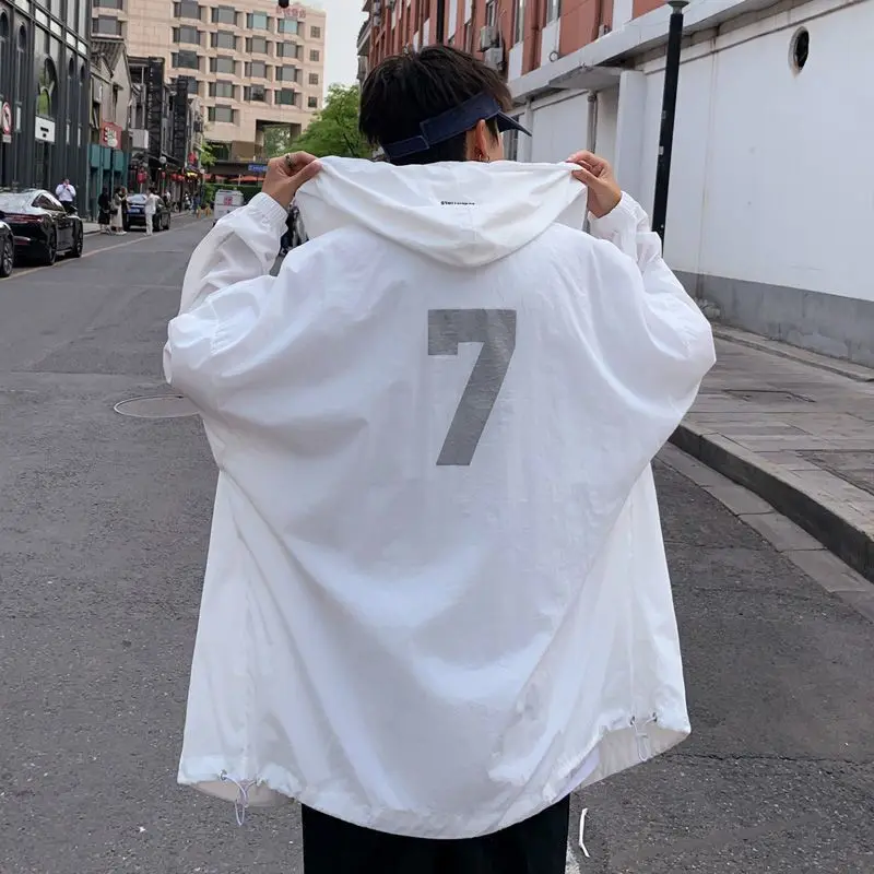 Summer Thin Sun Protection Hooded Men Jackets Breathable Coats Casual Streetwear Ins Trendy Loose Soft Men's Oversize Jackets