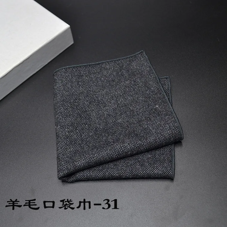 23*23CM New Vintage Wool Pocket Square Plaid Black Handkerchief Men's Business Suit Tie Accessories Scarf Hankies Tuxedo Cravat
