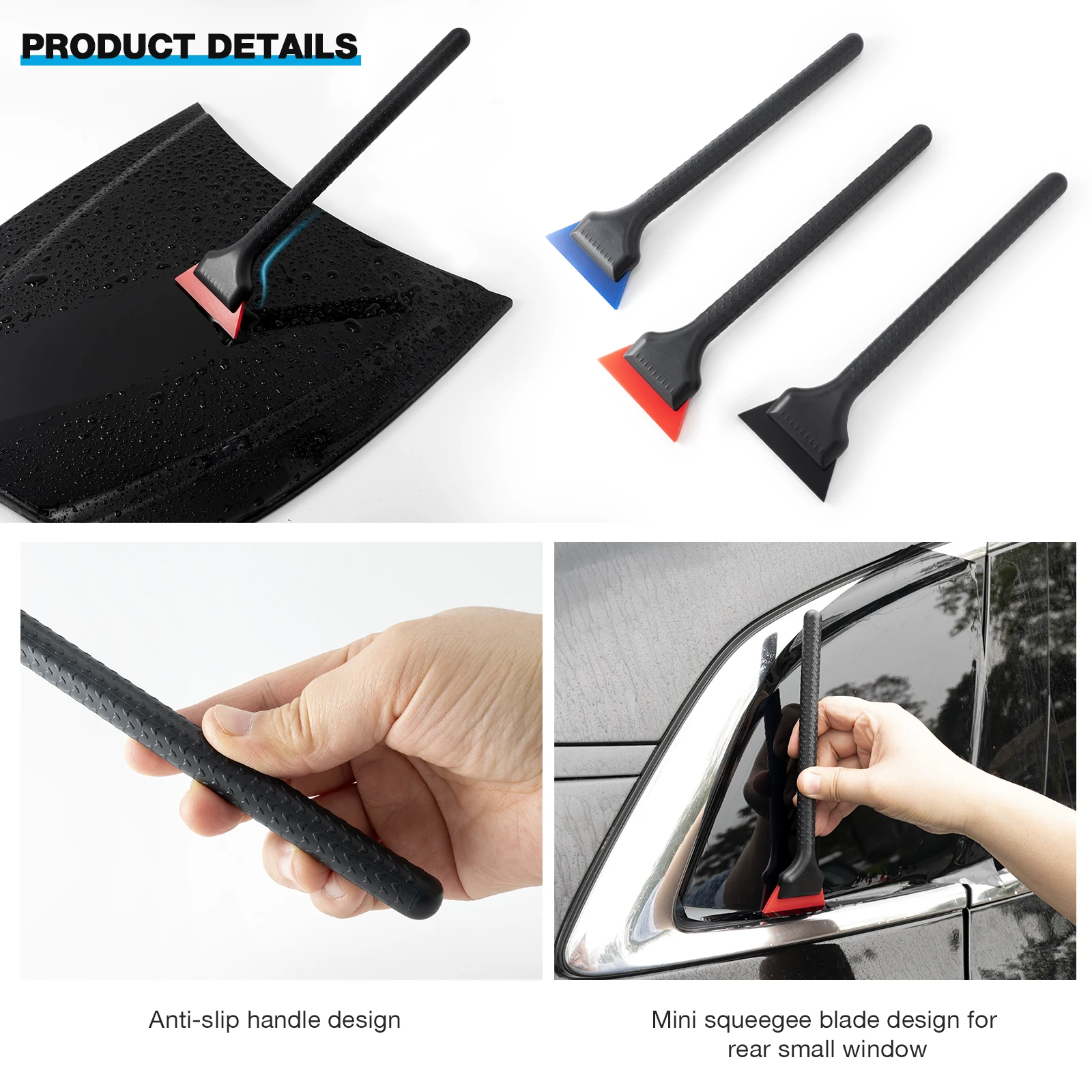 Car Wrapping Tools Automotive Film Tools Small Window Tint Mirror Squeegee Different Softness Rubber Blade Scraper Car Corner Windshield Handheld Cleaning Tool