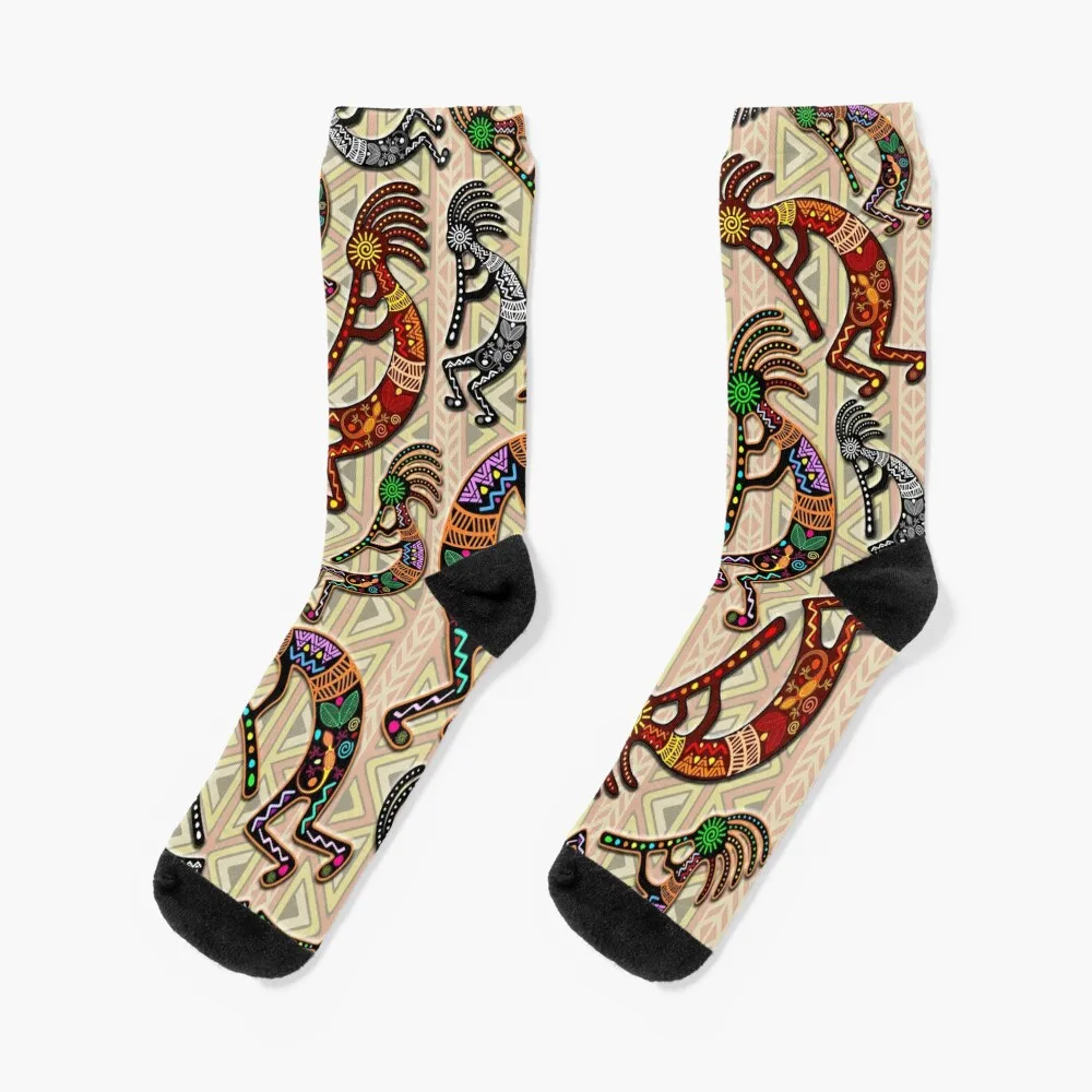Kokopelli Rainbow Colors on Tribal Pattern Socks Lots ankle socks kids socks Men's Socks Luxury Women's