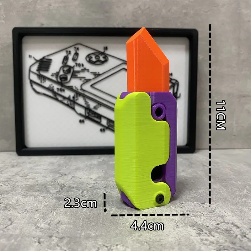 3D Carrot Gravity Knife Fidget Toys Children Fun Decompression Push Card Small Toys 3D Printing Plastic Carrot Knife