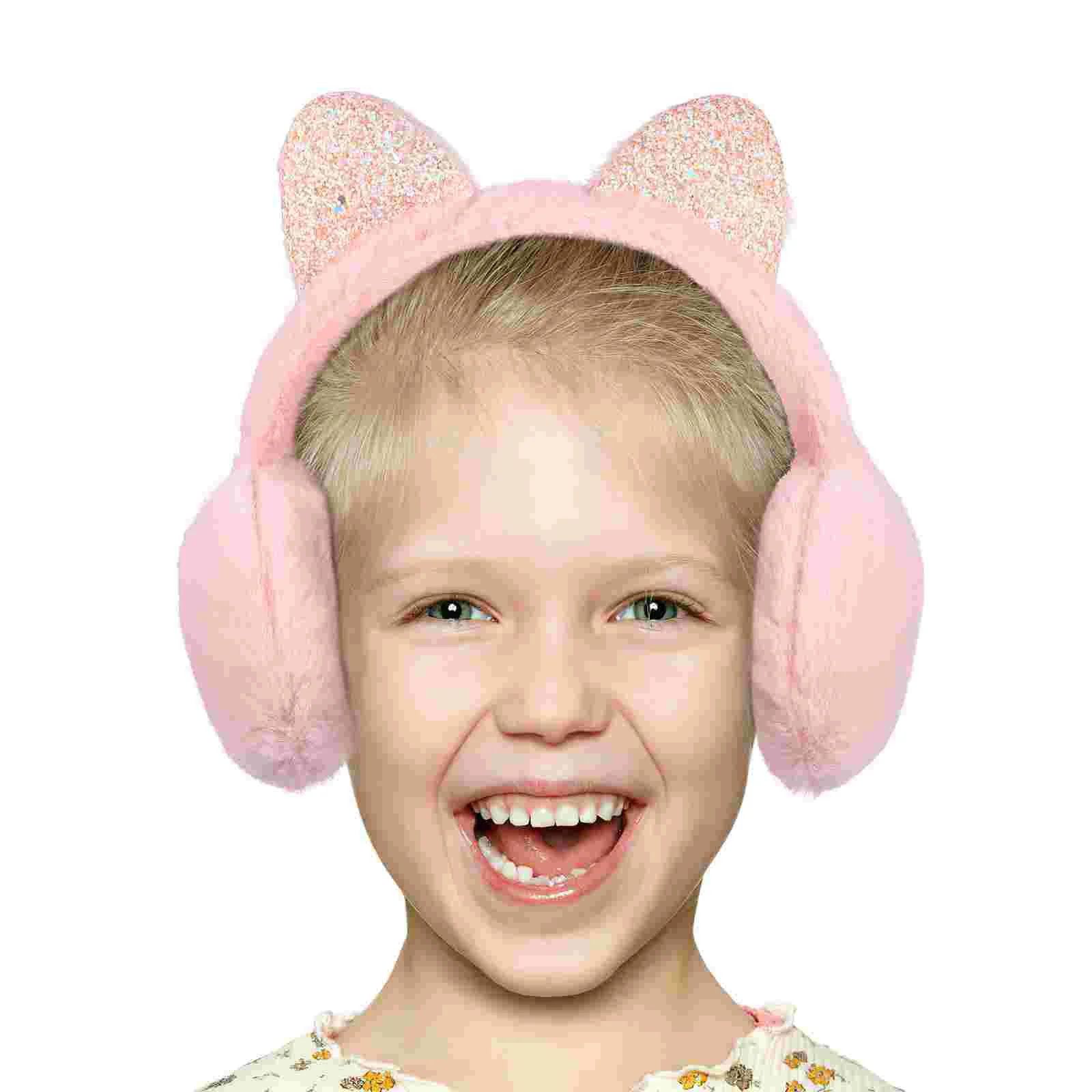 

Winter Ear Muff for Kids Children Shiny Cat Ears Warm Plush Earmuff Ear Warmer Ear Cover (Pink)