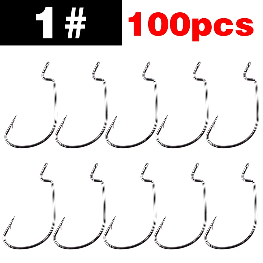 

100pcs/Lot Wide Gap Texas Fishing Hooks Offset Fishhook 1#-8# Soft Biat Lure Fishing Texas Rig or Carolina Rig Fishing Hook Set