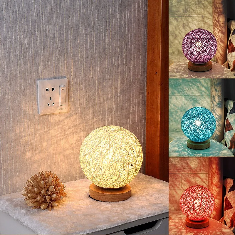 

Creative table lamp Hand-Knit Lampshade Wood Moon Lamp USB Bedroom Home Wedding Decoration Moonlight Night Light