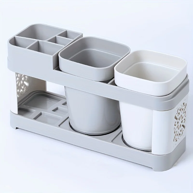 1pc New Chic Hollow Design Toothbrush & Toothpaste Holder Set with Drain-Ideal for Bathroom Organization, Home Decor