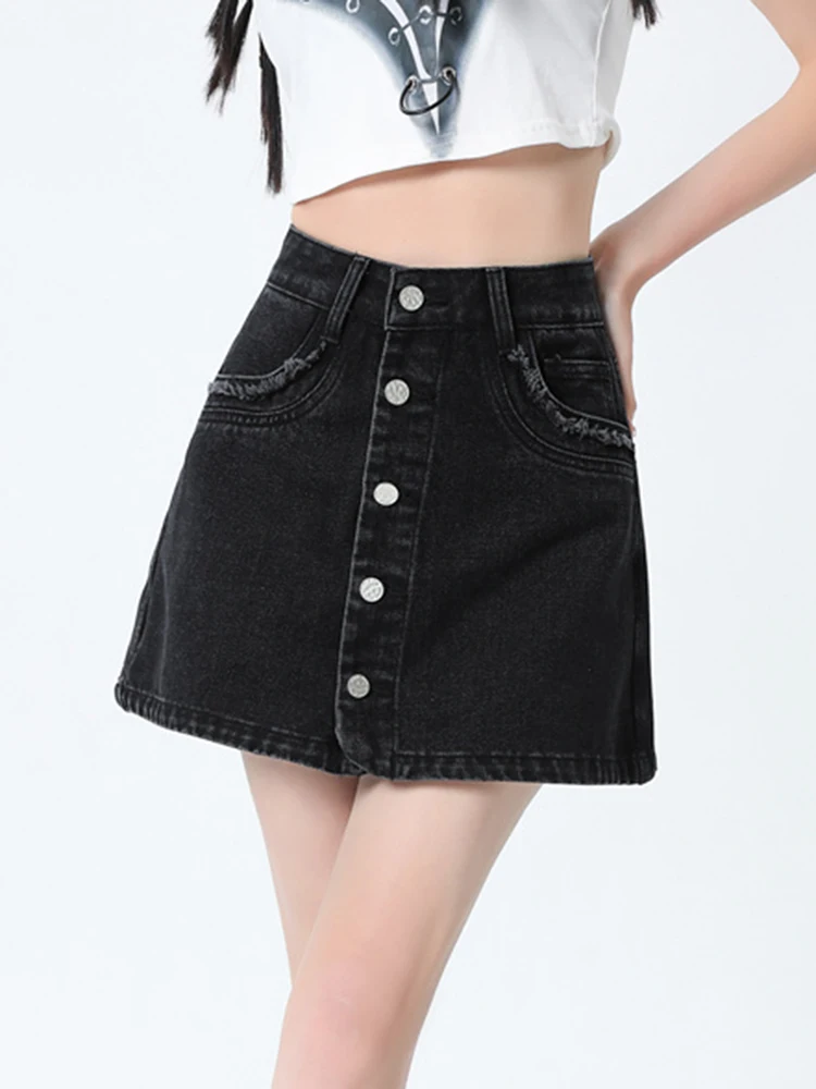 Vintage XS-XXL Denim Shorts Women Summer New High Waist Sing-Breasted A-line Pocket Mini Skirts Shorts Girls Loose Casual Skirts