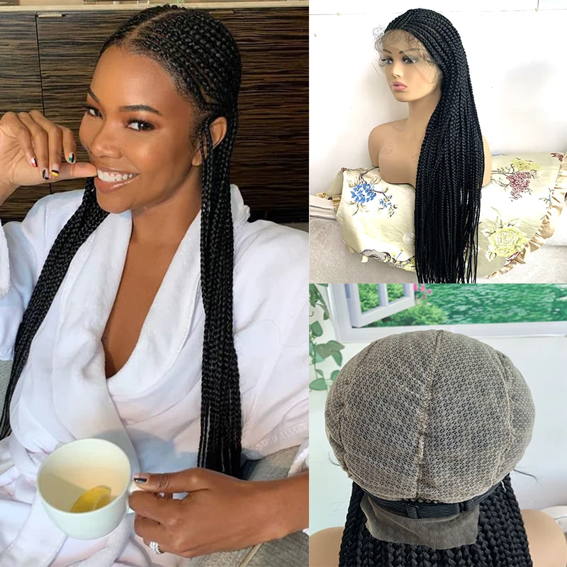 

Natural Black 36 inches Long Full Lace Wig Braided Wigs Braid African With Baby Hair Braids Wigs Full Lace Braided Wigs Glueless