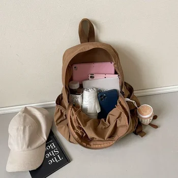2025 Zaino casual da donna di grande capacità moda studente della scuola media piega zainetto borsa di stoffa zaino da viaggio coreano