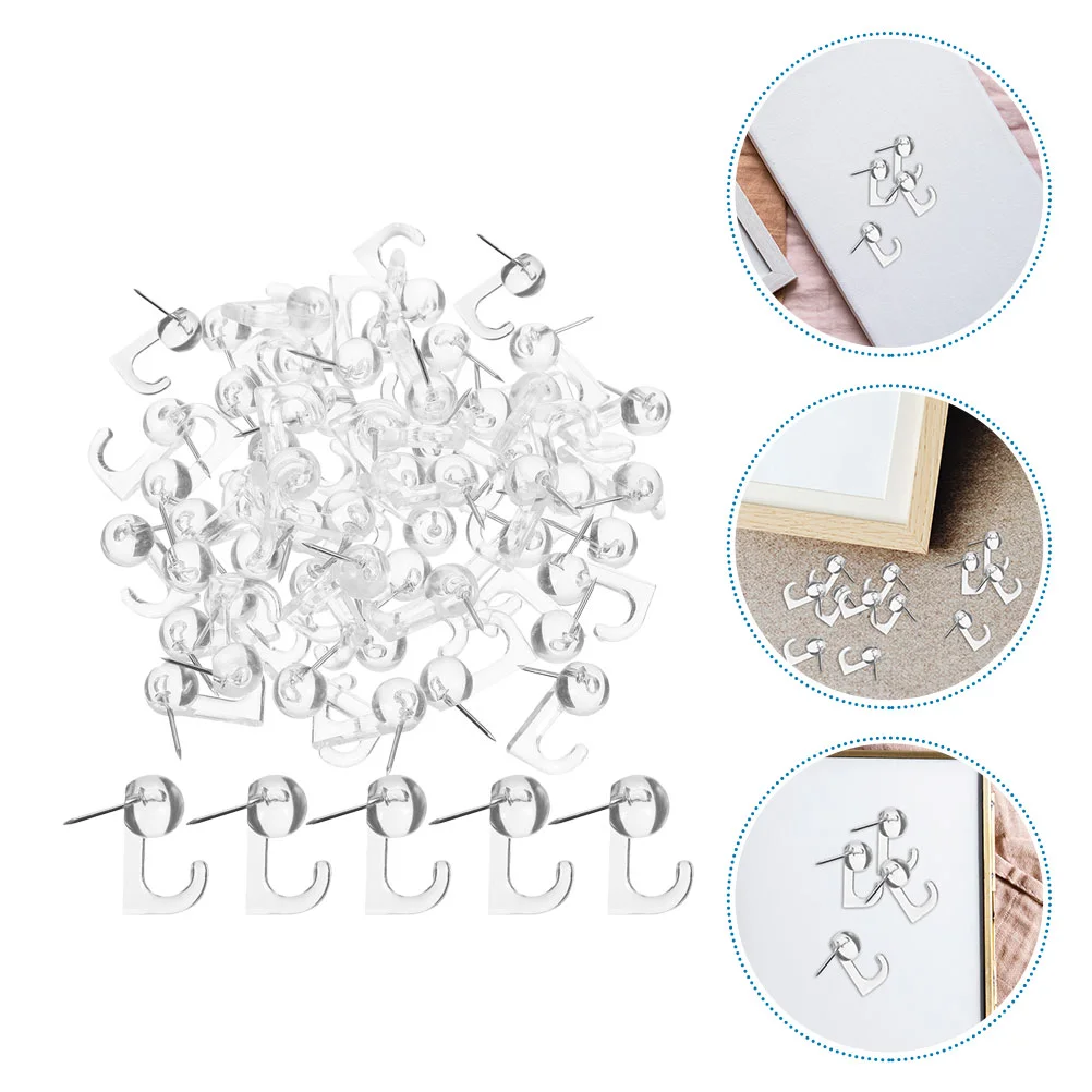 

100 Pcs Hook Hanger Multi-function Push Pin Reusable Picture Black Hangers Thumb Tacks Map Portable H-nail Bulletin Pushpins