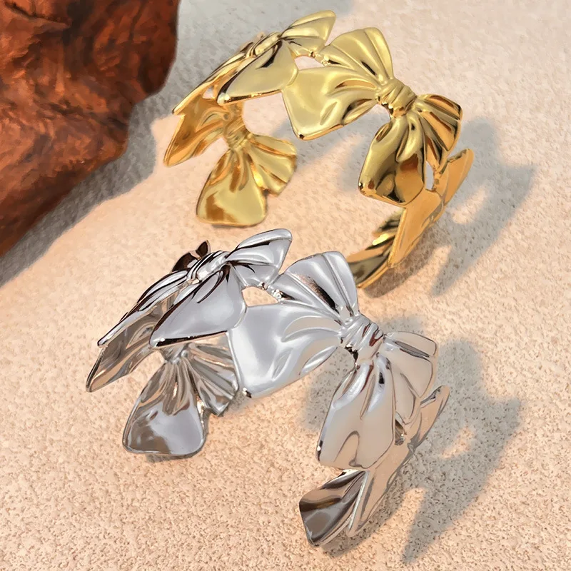Exquisite Butterfly Knot Splicing Bracelet Opening Rust Proof Waterproof Big Bowknot Bangles Versatile Temperament Girls Jewelry