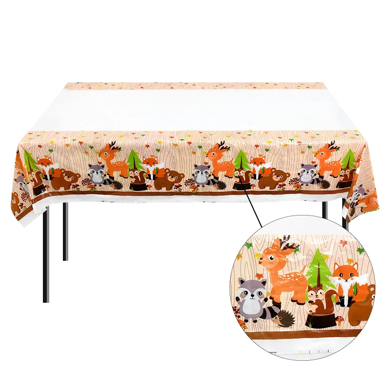 

Forest Animal Printing Tablecloth DIY Fox Giraffe Pattern Rectangular Plastic Oil-proof TableCover Kid Birthday Party Decoration