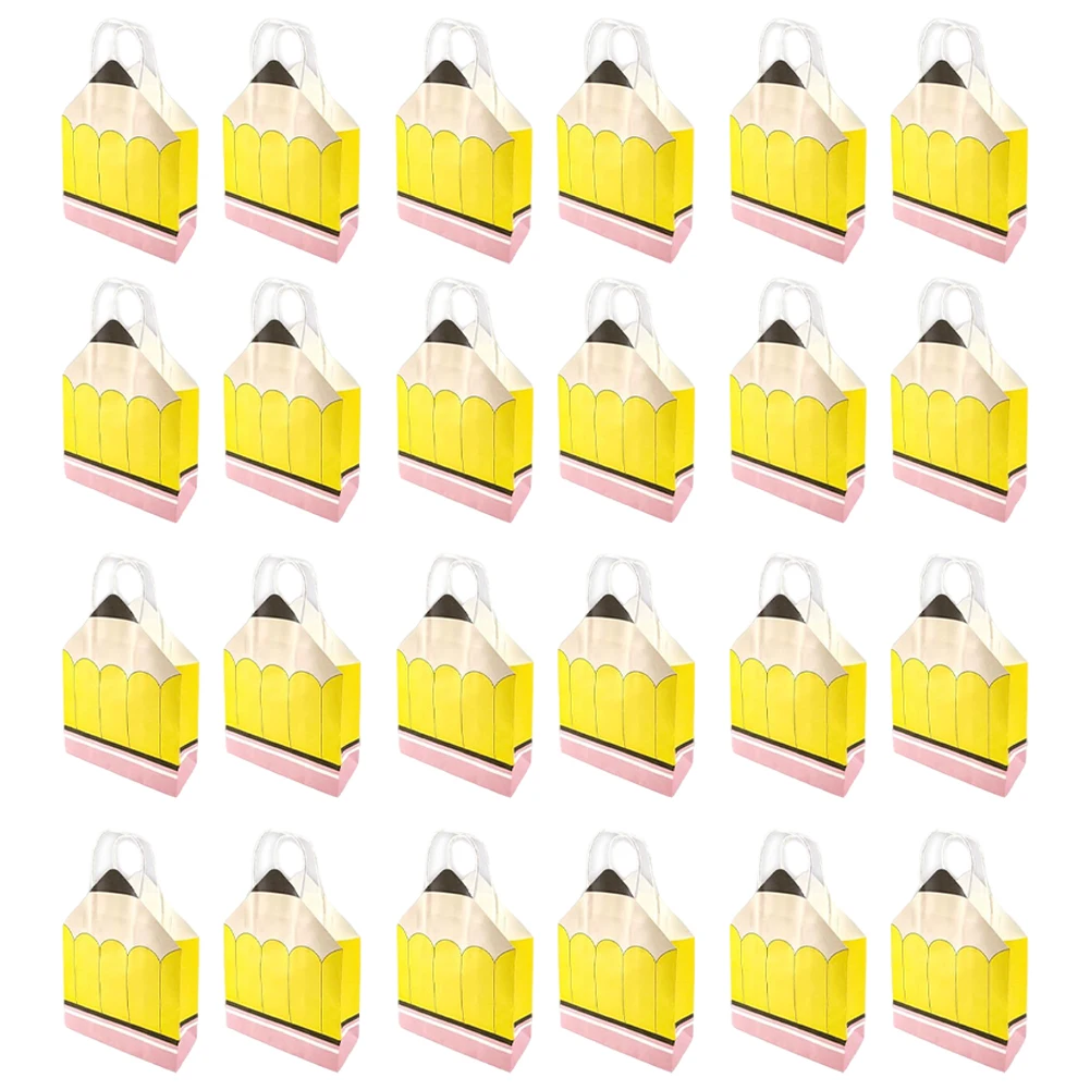 24Pcs 연필 모양의 종이 가방 다목적 환영 사탕 간식 상자 교실 파티 장식을위한 펜 모양 공예 선물 가방
