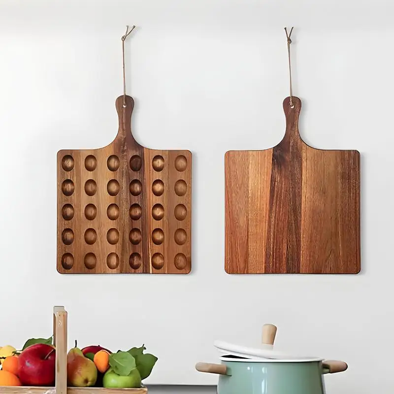 Deviled Egg Platter 30-Holes Deviled Egg Platter Reversible Wooden With Handle Charcuterie Board Cheese Serving Tray Household