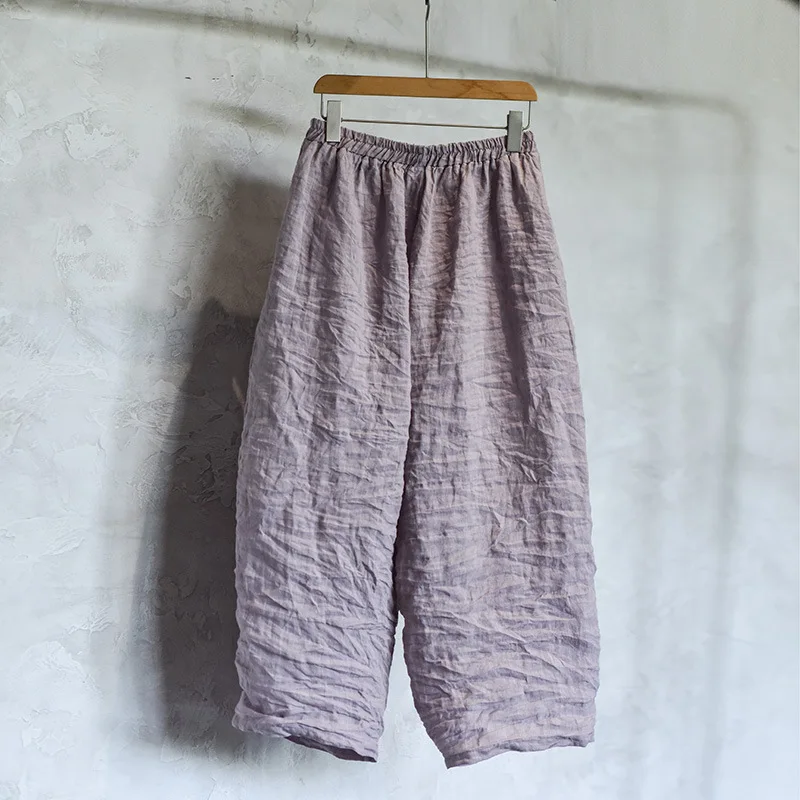 Johnature Women Ramie Solid Color Wide Leg Pants Elastic Waist Spring Trouser 2025 New Original Casual Women Long Pants