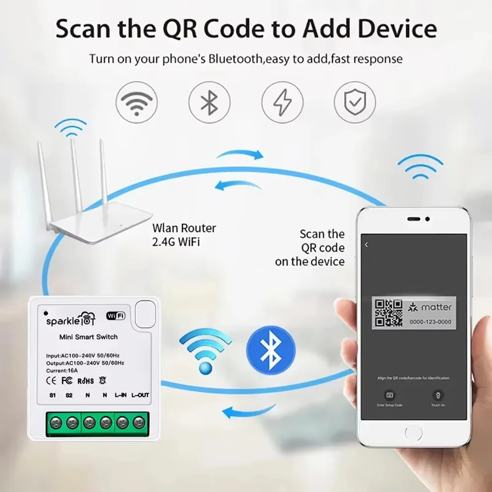 Matter WIFI Smart Switch Relay Smart Breaker Voice Control Homekit Siri 1 CH Module Automation Alexa Google Home