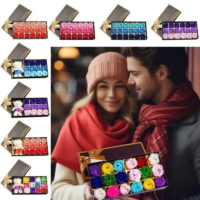 Artificial Rose Floral Scented Bath Soap Express Love with Gift Box Plant Essential Oil Soap Valentine's Day Gift Handmade