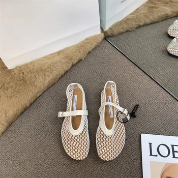 2026 New Hollow Mesh Women's Flat Ballet Shoes - Casual Fashion Versatile Breathable Fishnet Sandals 1