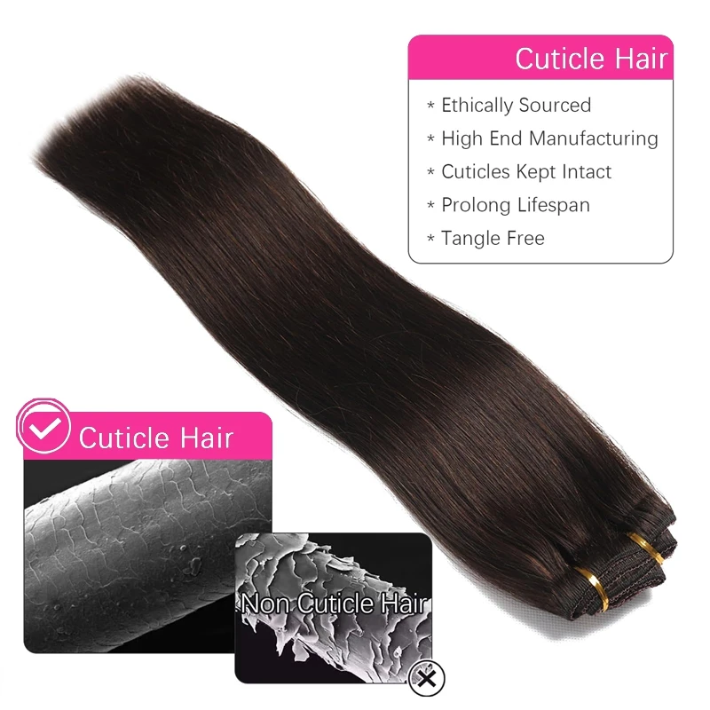 Brown Straight Clip in Hair Extensions Human Hair Brazilian Virgin Full Head Clip Extension Remy Human #1B