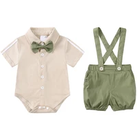 2Piece Set Summer Newborn Boy Clothes Korean Fashion Gentleman Cotton Short Sleeve Bodysuit+Shorts Baby Luxury Clothing BC697