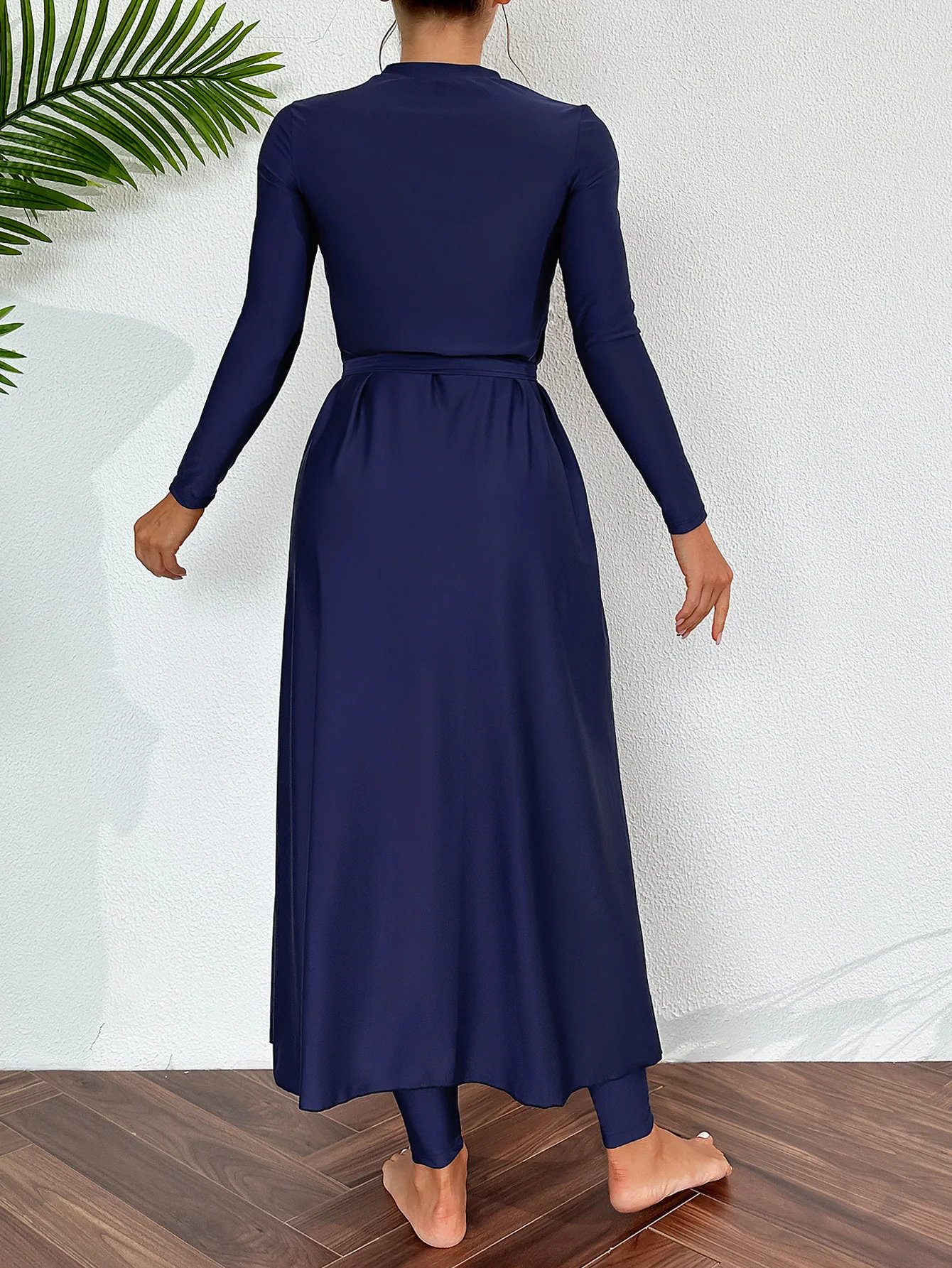 AzureFlow modest 2-piece burkini set laid flat showing top and skirt combination