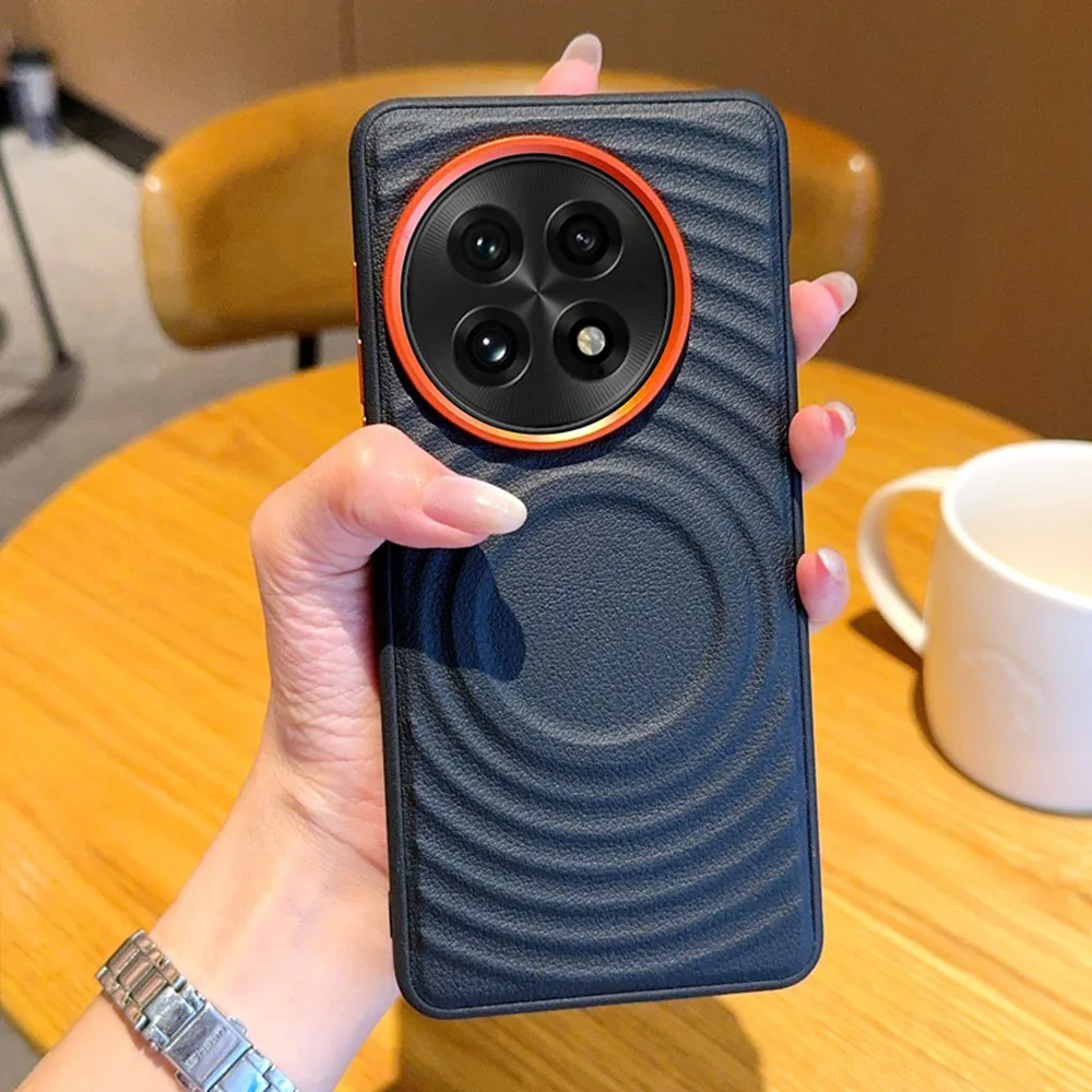 Luxury PU Leather Case with Ripple Pattern and Magnetic Wireless Charging Capability