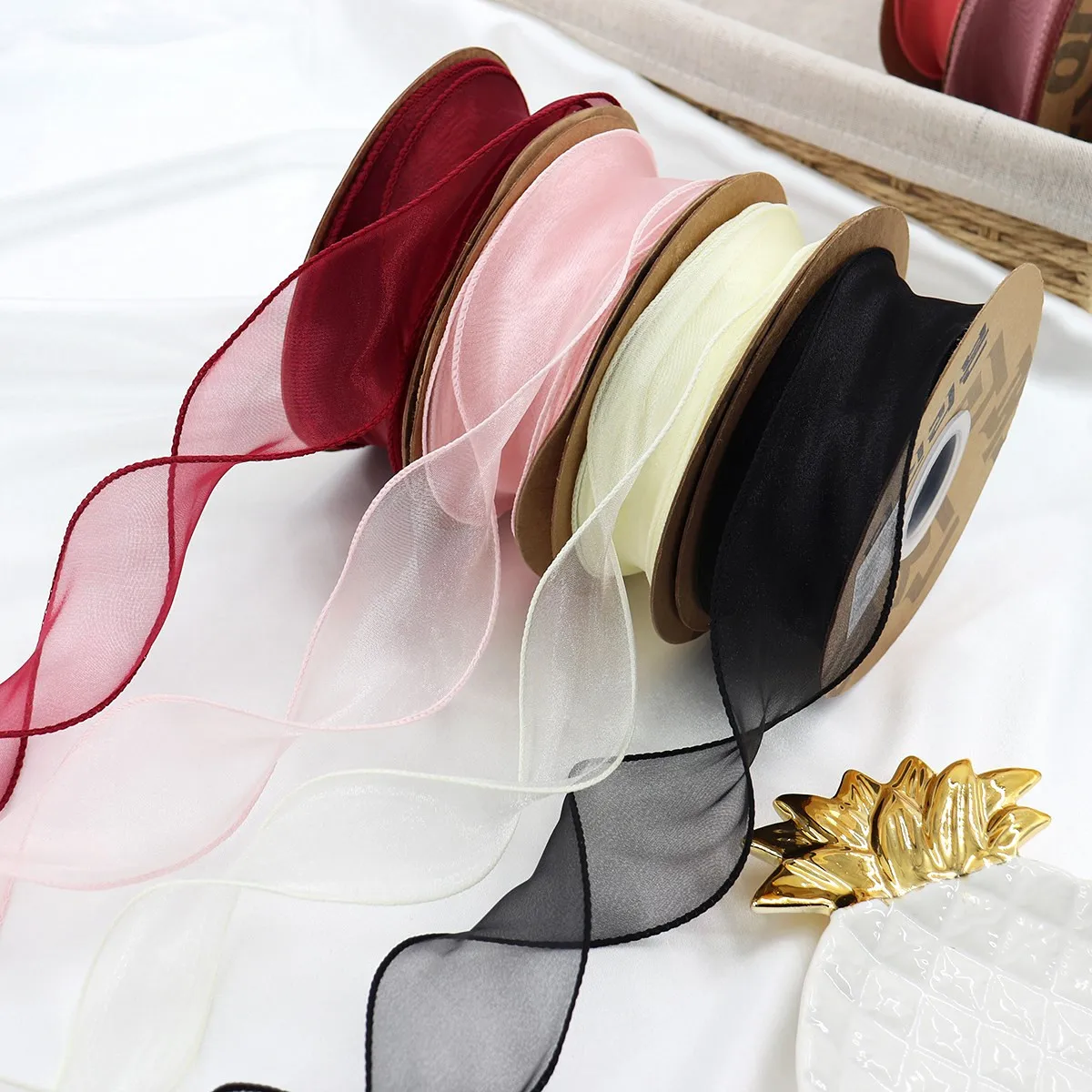  6 Rolls Sheer Chiffon Ribbon Organza Satin Ribbon